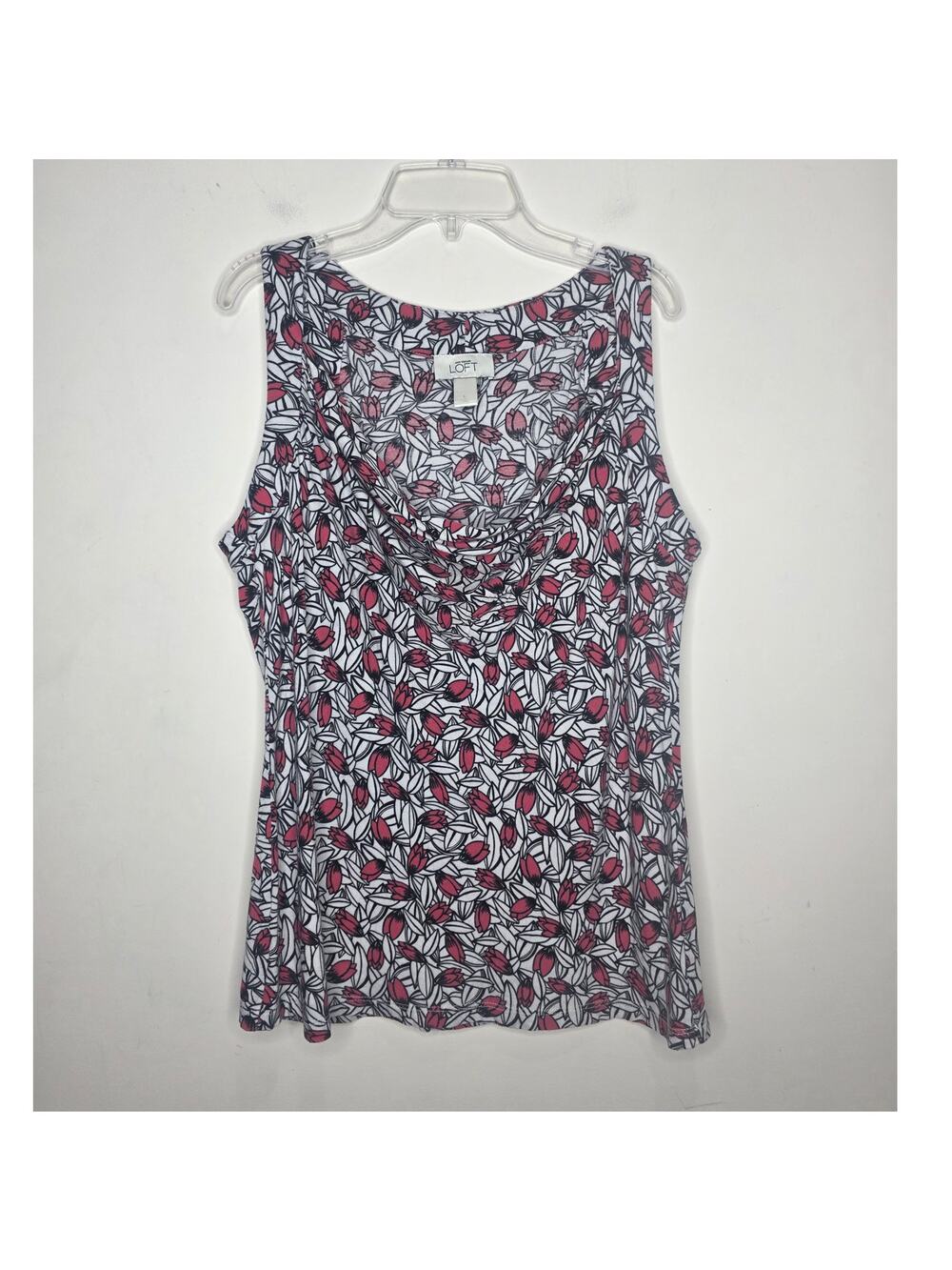Ann Taylor Loft black white red tulip v-neck tank sleeveless blouse - large
